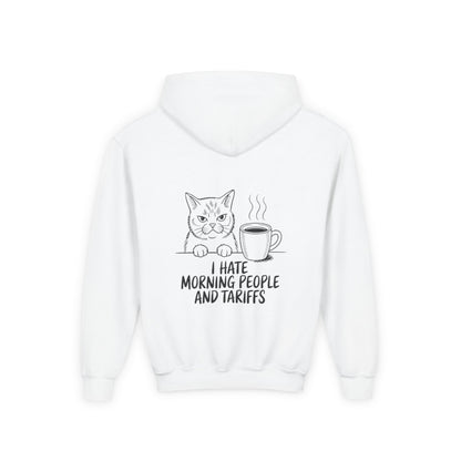 Funny Cat Hoodie - 'I Hate Morning People and Tariffs'