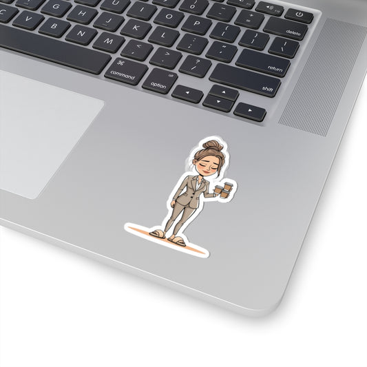 Coffee Lover Kiss-Cut Stickers - Cute Businesswoman Design for Laptops, Notebooks, and More