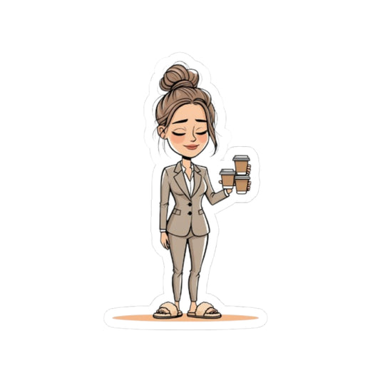 Coffee Lover Kiss-Cut Stickers - Cute Businesswoman Design for Laptops, Notebooks, and More